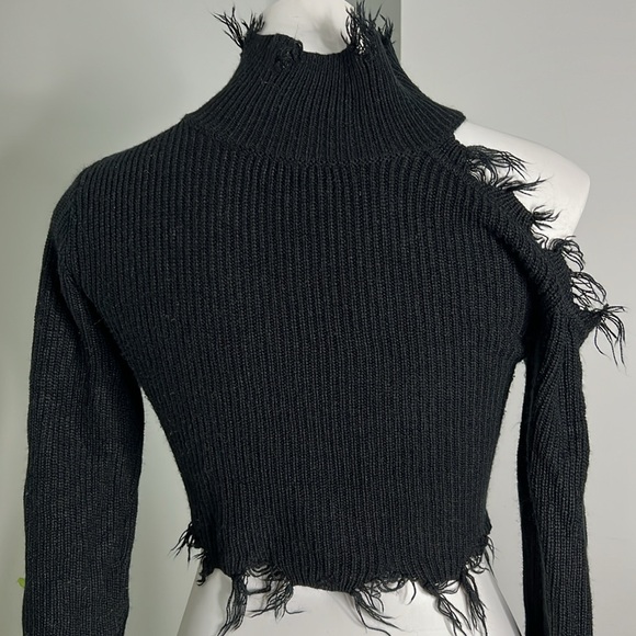 Signature Black Distressed Gothic Crop Sweater - Picture 7 of 8